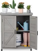 SoliWood Outdoor Storage Cabinet & Potting Bench Table with Metal Top