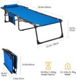 4-Fold Outdoor Folding Chaise Lounge Chair for Beach,Sunbathing,Patio,Pool,Lawn,Deck,Portable Lightweight Heavy-Duty Adjustable Camping Reclining Chair with Pillow,Blue