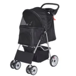 Foldable Pet Stroller,Cat/Dog Stroller with 4 Wheel,Pet Travel Carrier Strolling Cart with Storage Basket,Cup Holder,Black