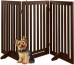 3-Panel Freestanding Wooden Pet Gate w/Walk Through Door