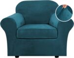 LINGKY Velvet Sofa Covers 3 Seater with 3 Separate Seat Cushion Covers,Stretch Sofa Slipcover Replacement Furniture Protector (Deep Teal,3 Seater(173-229cm))