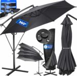 KESSER? Aluminium Cantilever Parasol + Cover Diameter 350 cm and Crank Device Crank Umbrella with Stand UV Protection Aluminium Water-Repellent Canopy 360?? Function Garden Umbrella Market Umbrella