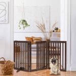 3-Panel Freestanding Wooden Pet Gate w/Walk Through Door