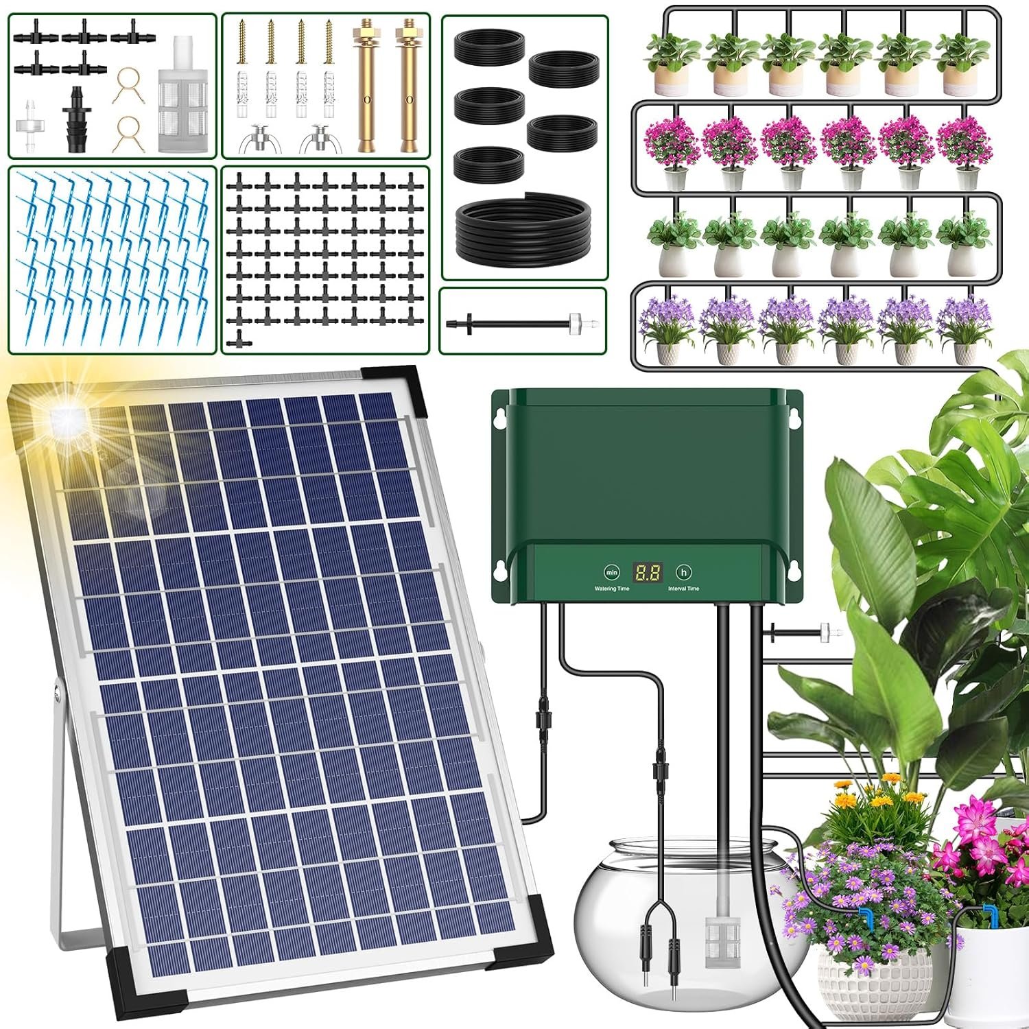 AnseTo Solar Irrigation System for Garden Balcony Irrigation,Solar Automatic Irrigation Computer for Drip Hose Watering of Garden,Balcony,Greenhouse Plants,Pot Plants AnseTo Solar Irrigation System for Garden Balcony Irrigation,Solar Automatic Irrigation Computer for Drip Hose Watering of Garden,Balcony,Greenhouse Plants,Pot Plants