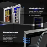 Yolsali 24 Inch Wine Cooler,Beverage Refrigerator,Dual Zone Wine Cooler Refrigerator with 2 Safety Locks,Adjustable Legs,Soft LED Light,Hold 20 Bottles and 57 Cans,Built-In or Freestanding