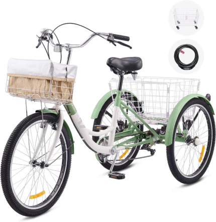 Viribus Adult Tricycle,7 Speed Tricycle for Adults,24" 3 Wheel Bikes for Adults with Baskets
