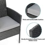 5 Piece Wicker Patio Dining Set,Outdoor Rattan Table and Chairs Sets for 4,Tempered Glass Top with Umbrella Hole Great for Deck Garden Yard Balcony,Black