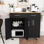 4 EVER WINNER White Kitchen Island with Storage on Wheels,Rolling Kitchen Island Cart with 2 Drawers& 4 Storage Cabinets,Wooden Countertop,Towel Racks,Adjustable Shelves