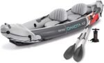 68310VM Dakota K2 2Person HeavyDuty Vinyl Inflatable Kayak with 86Inch Oars and Air Pump,Gray Red