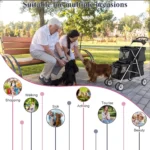 4 Wheels Pet Stroller Dog Cat Stroller,Foldable 2 Cages Strollers Kitten Puppy Carriages w/Cup Holders Soft Pad for Small Medium Dogs Cats (Black)