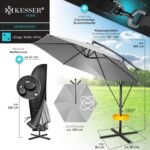 KESSER? Aluminium Cantilever Parasol + Cover Diameter 350 cm and Crank Device Crank Umbrella with Stand UV Protection Aluminium Water-Repellent Canopy 360?? Function Garden Umbrella Market Umbrella