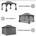 LAUSAINT HOME Outdoor Patio Gazebo 10'x13' with Expansion Bolts