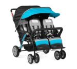 Gaggle by Foundations Compass Quad 4 Seat Stroller | 4-Seat Stroller for Daycare | Oversized UV Blocking Canopy | 5-Point Harness | Easy Loading | Storage Bucket | Teal
